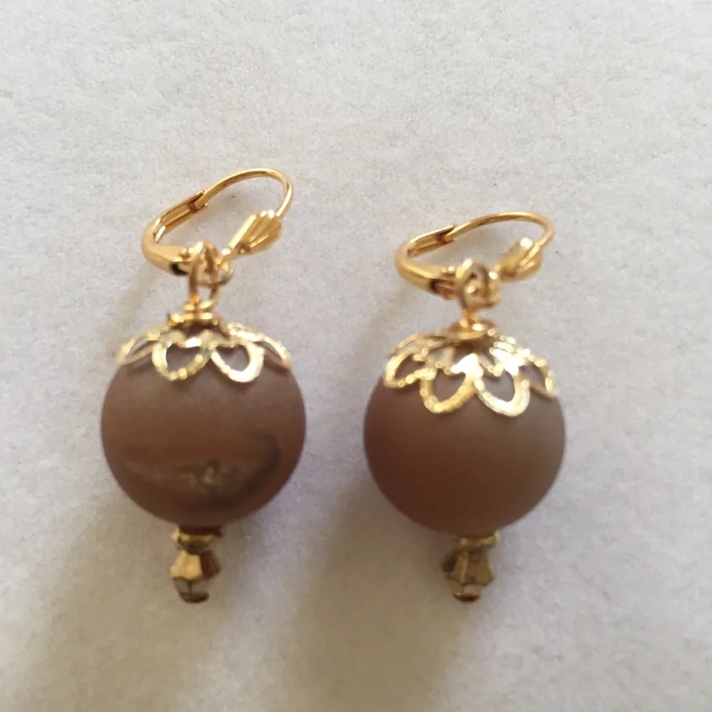 HAND CRAFTED Earrings Brown Druzy Goldtone Bon Bon Earrings